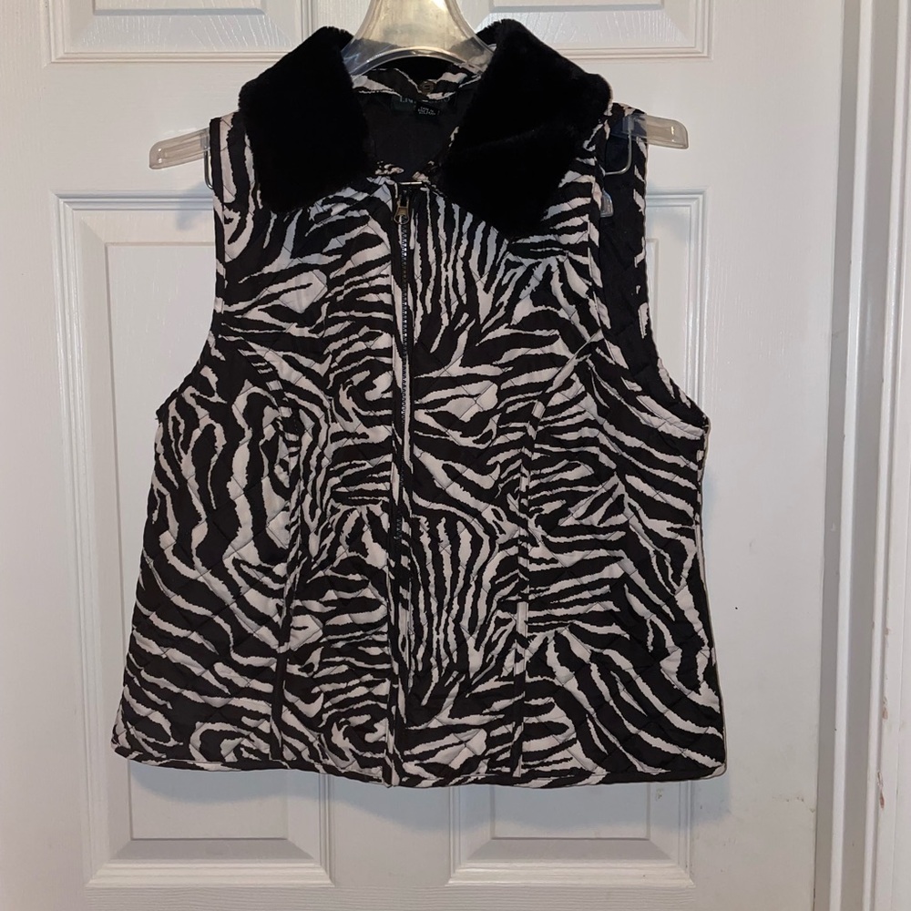 I.N. Studio Black and White Animal Print Vest